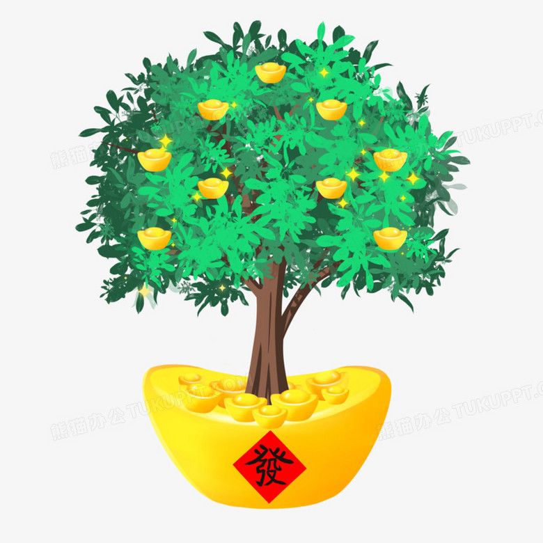 手绘卡通摇钱树矢量插画素材