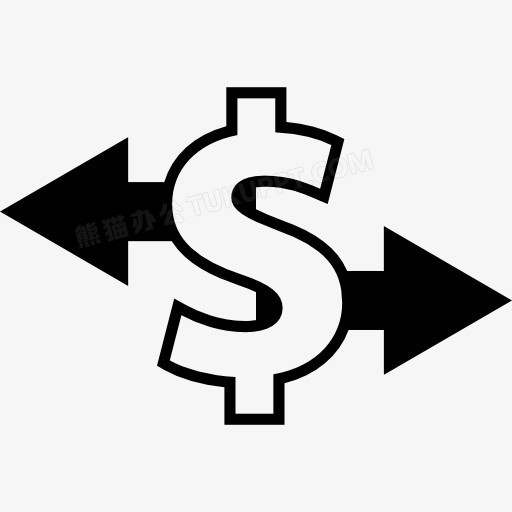 美元符号的轮廓与箭头指向左,右图标png图片素材下载_符号png_熊猫