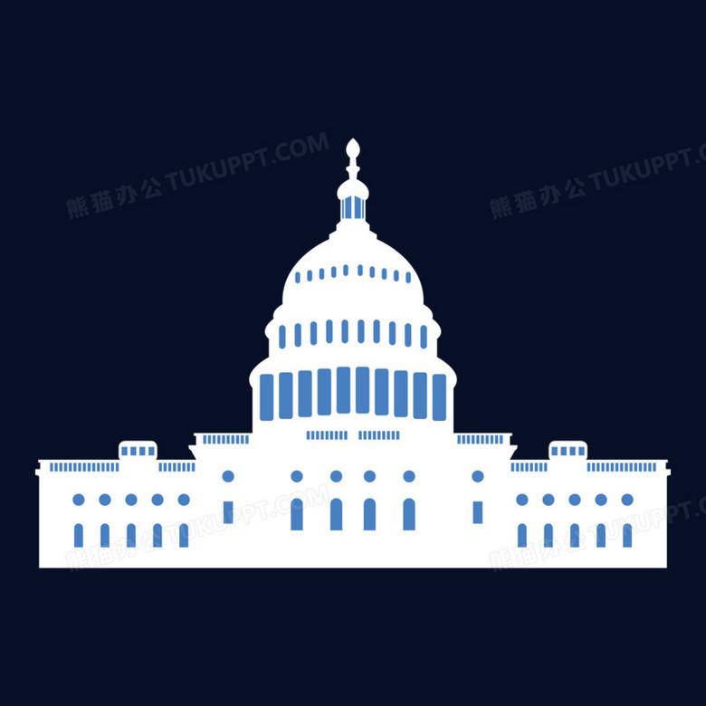 本作品全称为《蓝色卡通手绘高大的白宫建筑创意元素》,使用adobe