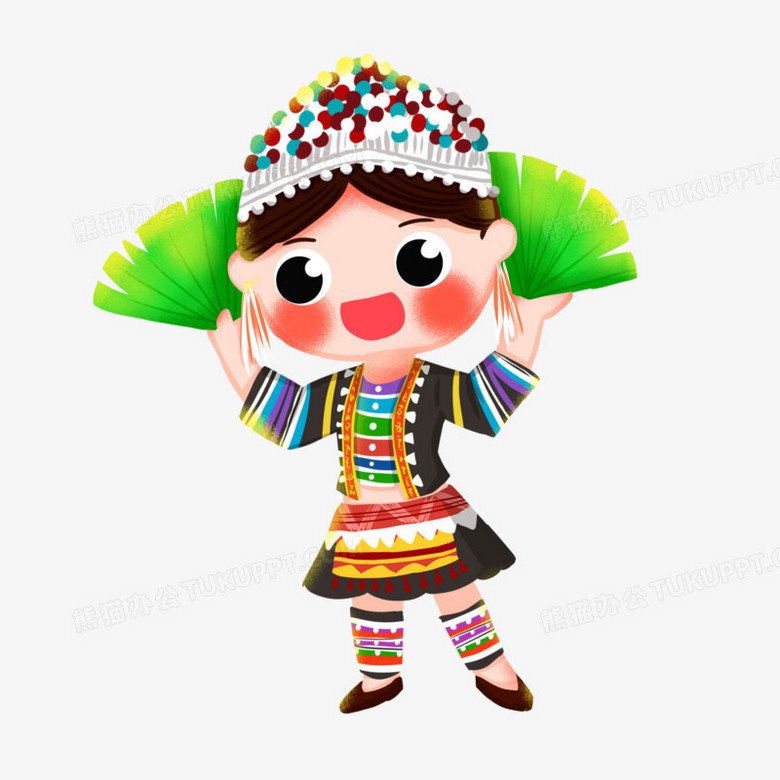 卡通手绘q版哈尼族女孩元素