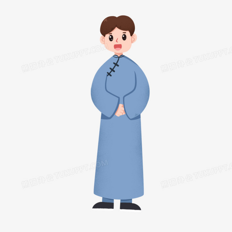 手绘男孩穿民国服装免抠元素