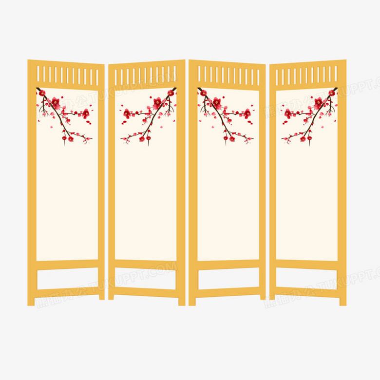手绘棕色矢量中式屏风免抠素材