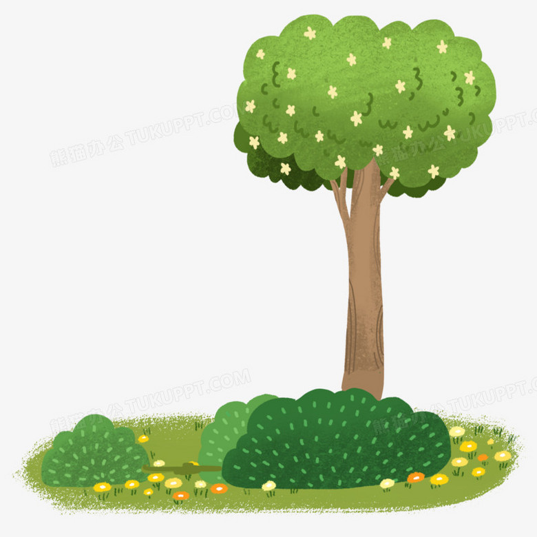 卡通手绘免抠树和草坪免抠素材