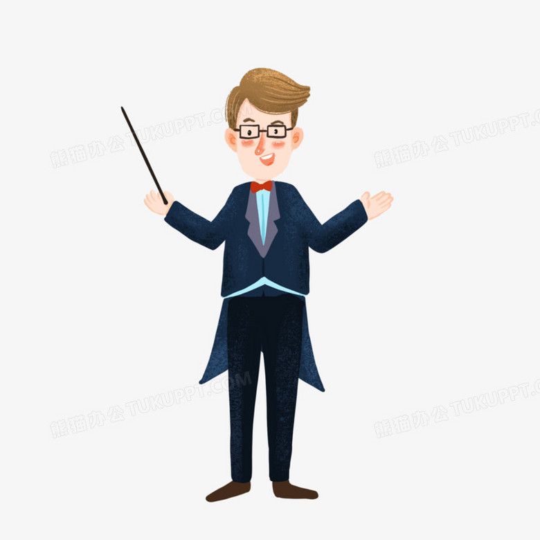 卡通手绘免抠古典音乐指挥官素材