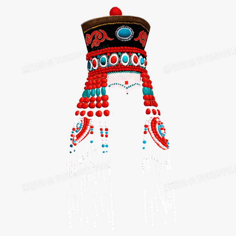 手绘黑红蒙古帽子元素