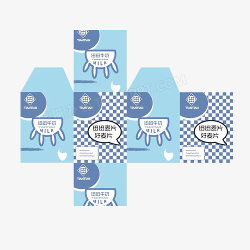 蓝色牛奶麦片包装盒展开图png图片素材下载_蓝色png_熊猫办公