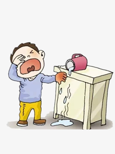 本作品全称为《蓝色卡通风被水烫伤的男孩创意元素》,在整个配色上