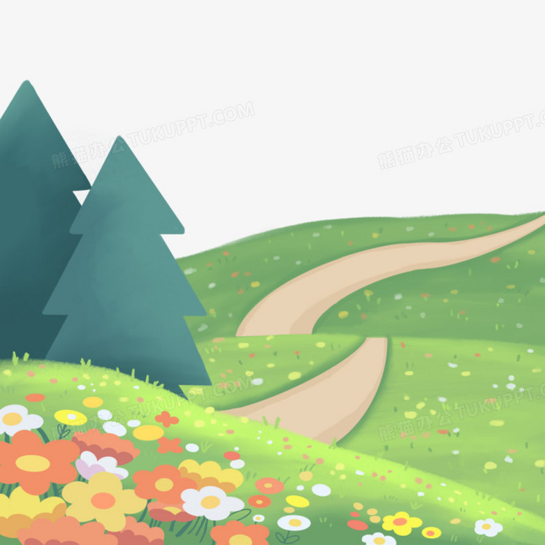 本作品全称为《卡通风田野乡间小路风景元素》,使用 adobe photoshop