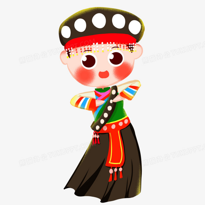 卡通手绘创意q版傈僳族女孩元素