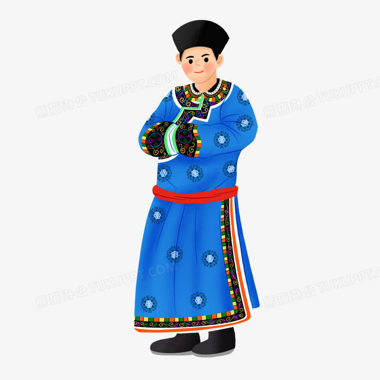 手绘插画风蒙古族男子元素