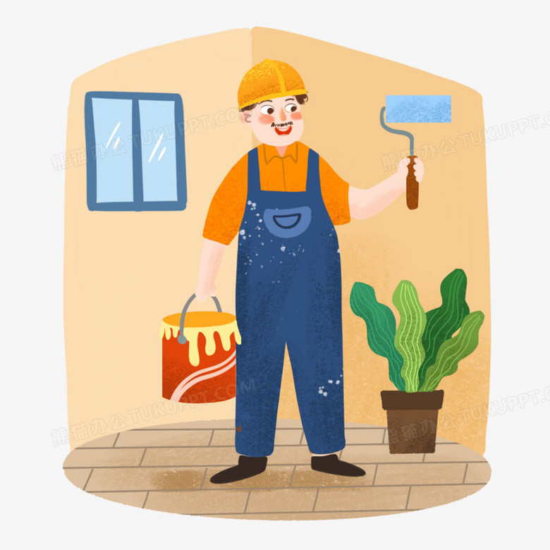 手绘卡通装修工人插画免抠元素