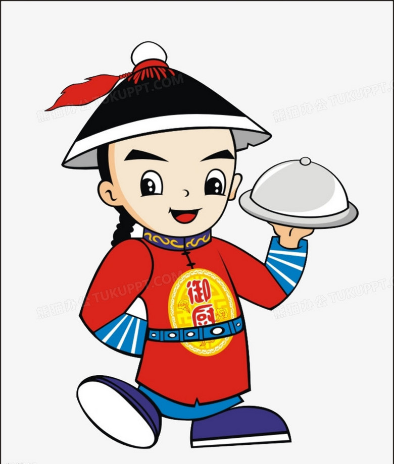 本作品全称为《卡通古代人物御厨创意元素》,在整个配色上使用多种