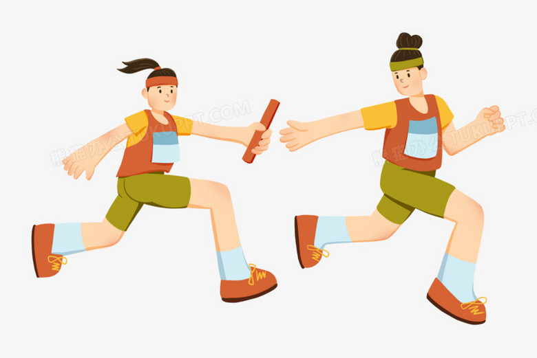 卡通手绘校运会接力赛跑步场景素材
