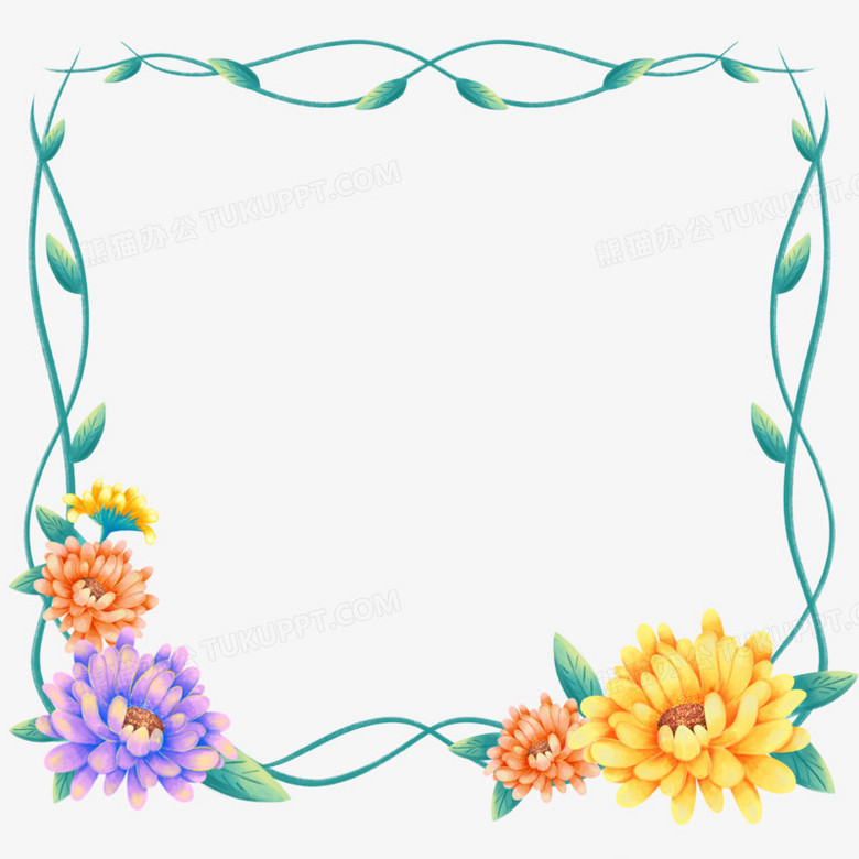手绘四季花卉边框免抠元素