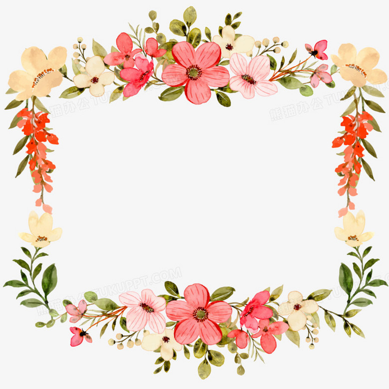 手绘插画风花卉边框素材