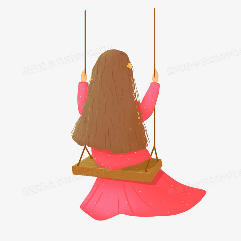 手绘唯美荡秋千背影免抠元素