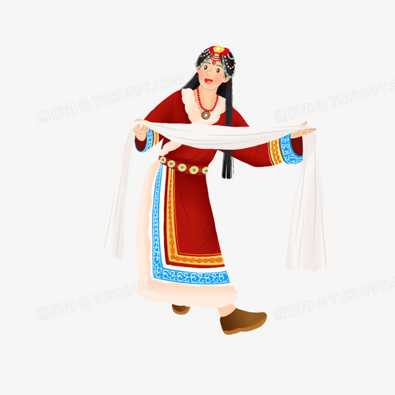 手绘插画风献哈达免抠元素