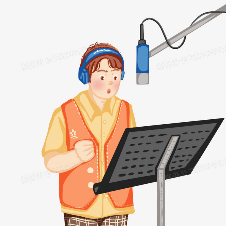 卡通手绘正在录音的人