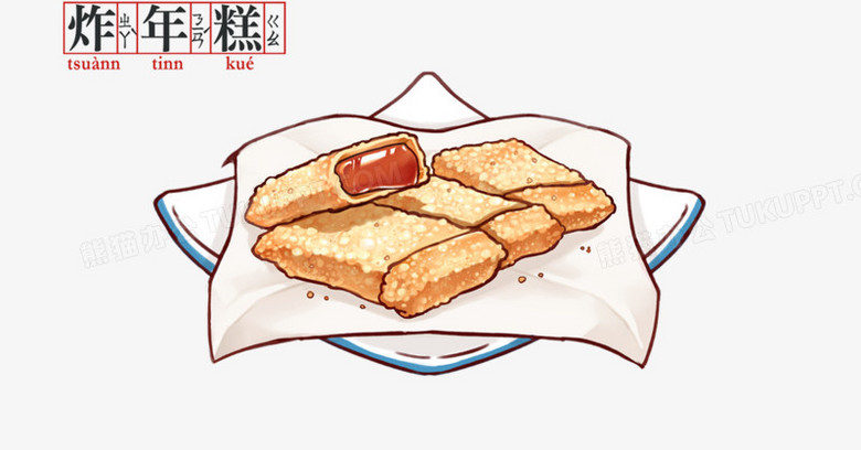 本作品全称为《黄色卡通风盘中美味的年糕创意元素》,在整个配色上