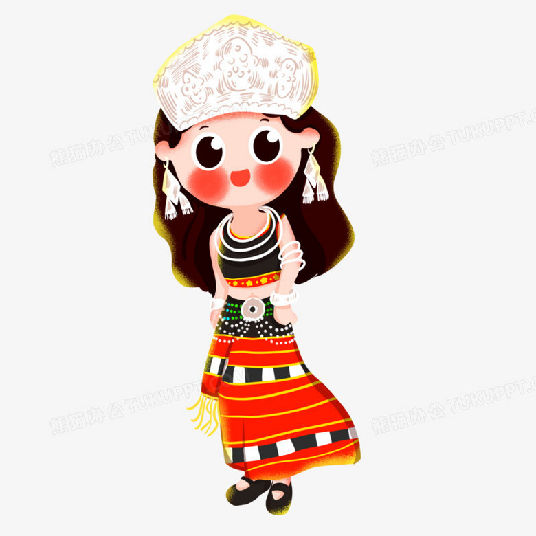 卡通手绘q版佤族女孩元素