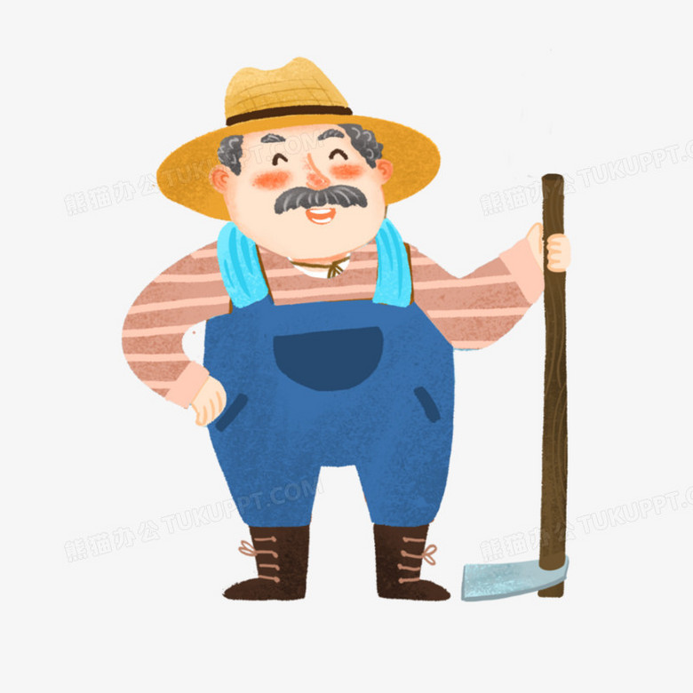 卡通手绘免抠拿锄头的爷爷元素