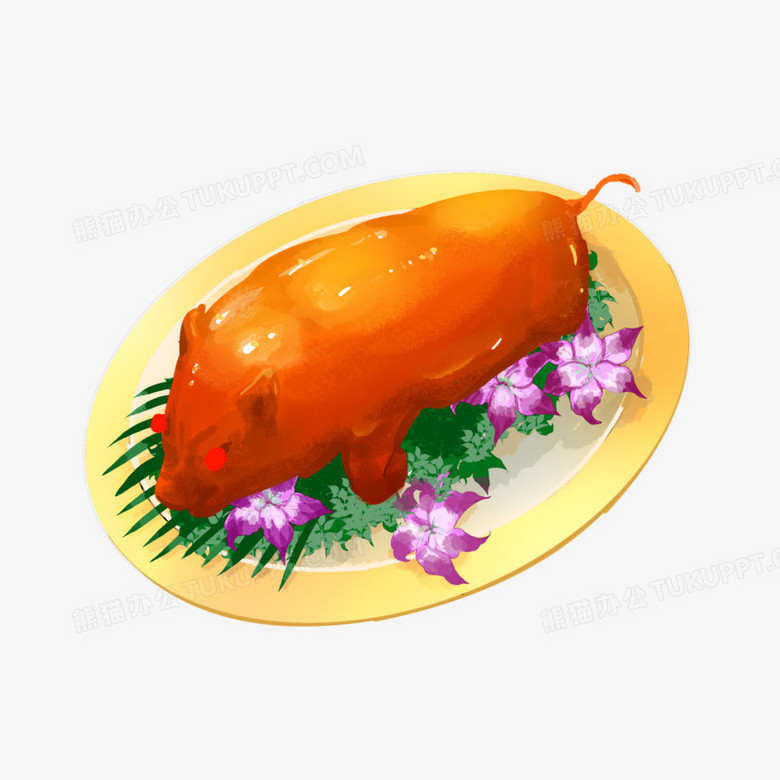 手绘烤乳猪插画元素