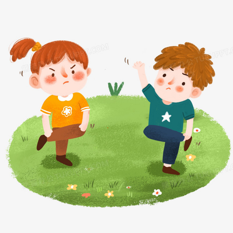 手绘卡通小朋友玩斗鸡游戏场景免抠元素