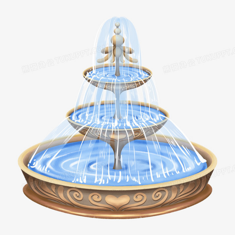 手绘酒店门口人工喷泉元素