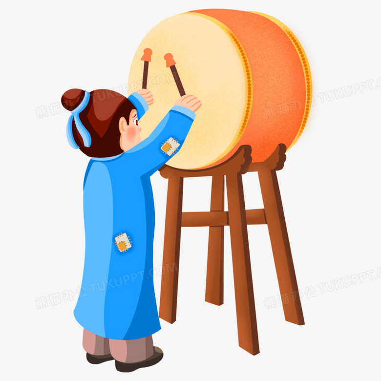 本作品全称为《蓝色卡通手绘古代平民击鼓鸣冤创意元素》,由迷南文化