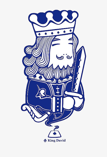 在整个配色上使用蓝色色彩作为基础色调,设计了扑克牌国王,卡通效果的