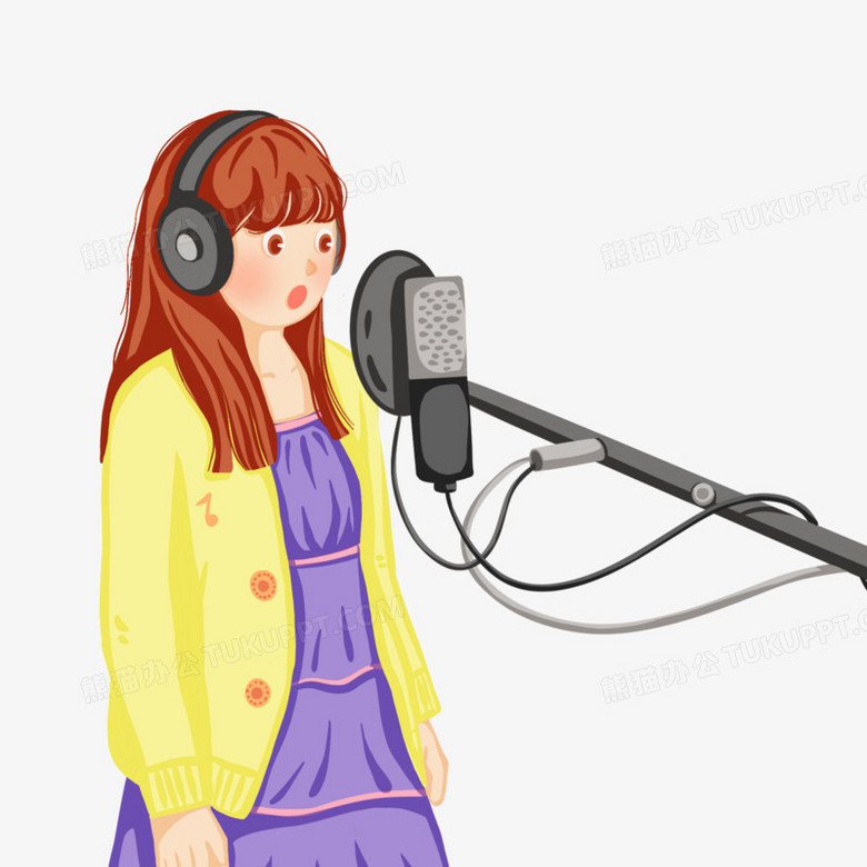 卡通手绘女孩录音场景素材