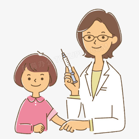 手绘卡通人物造型医生给小朋友打针