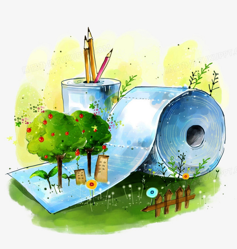 本作品全称为《小清新风唯美纸巾绿树篱笆创意元素》,使用adobe