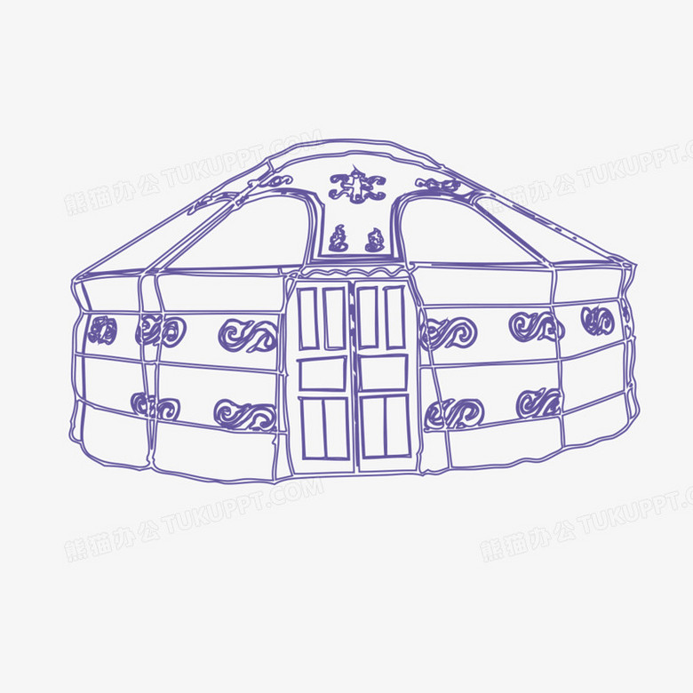 本作品全称为《紫色简约风传统蒙古包创意元素》,在整个配色上使用多