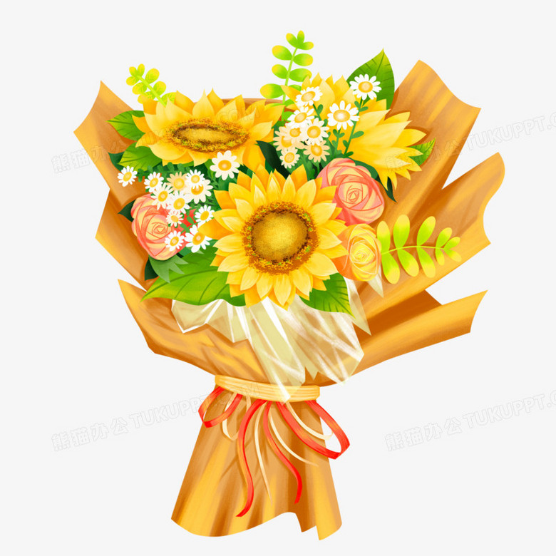 手绘向日葵手捧花花束元素png图片素材下载 向日葵png 熊猫办公