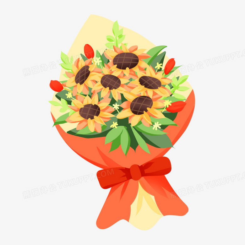 手绘卡通向日葵花束免抠元素png图片素材下载 向日葵png 熊猫办公