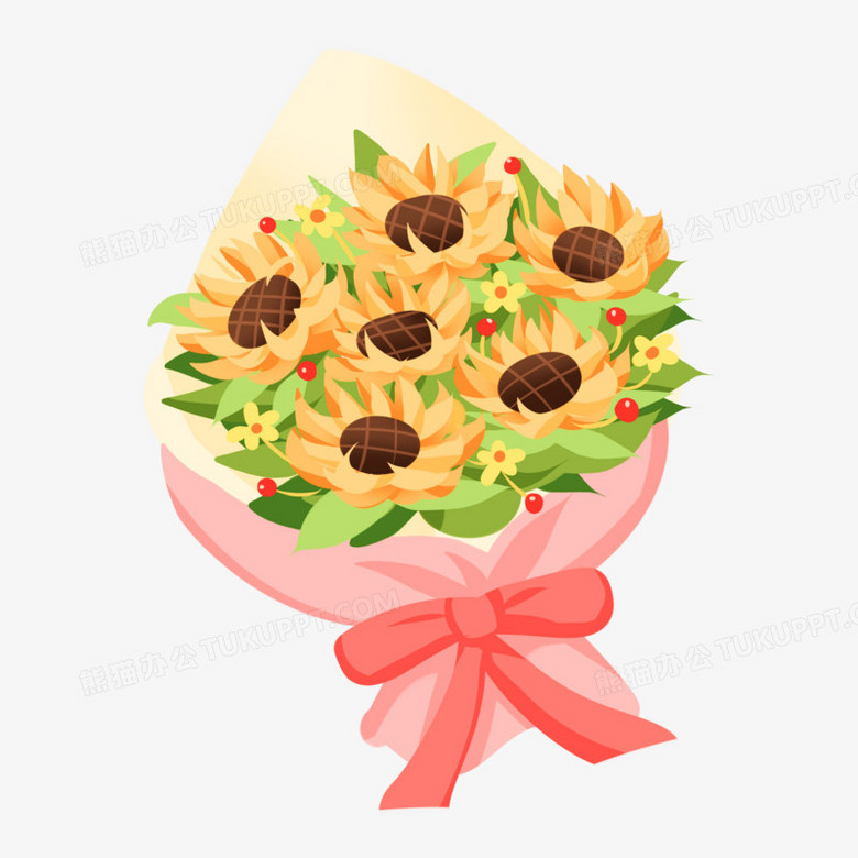 手绘卡通向日葵花束免抠png图片素材下载 向日葵png 熊猫办公