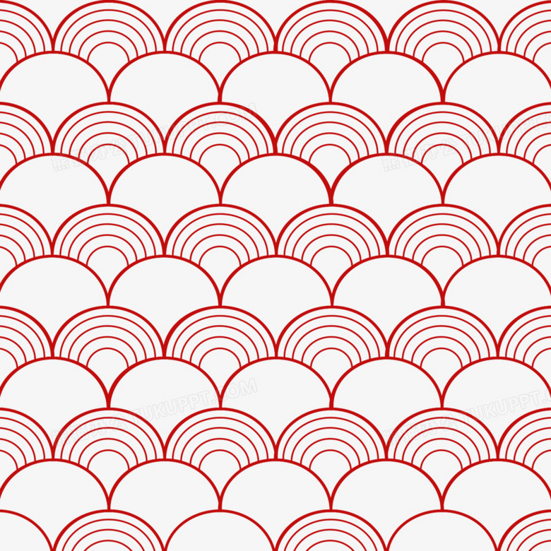 红色简约传统鱼鳞纹纹理元素