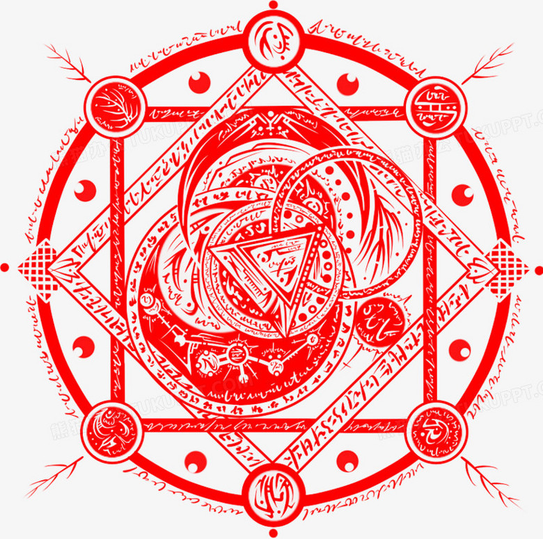 红色仪式魔法阵实心空心元素