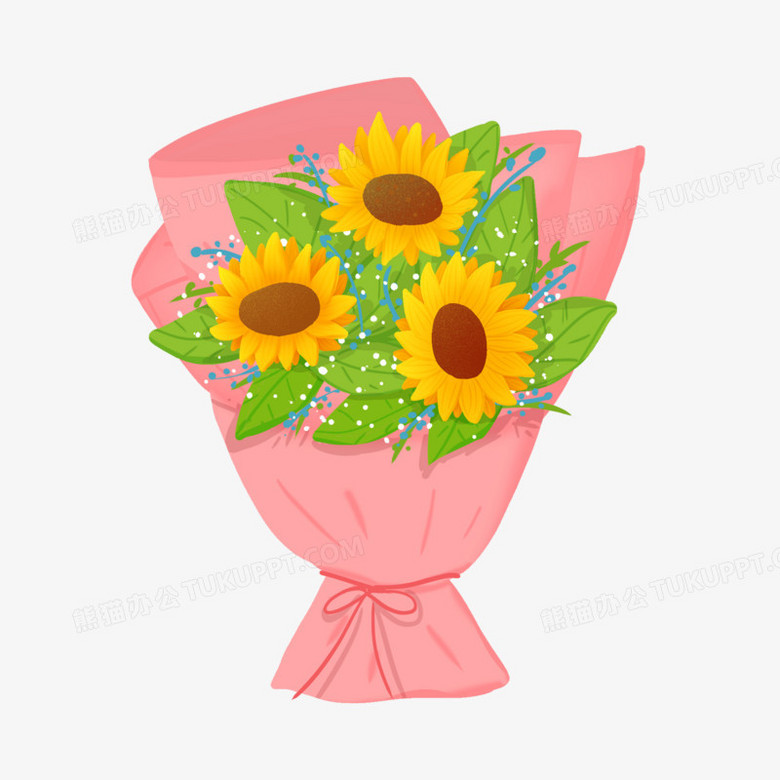 手绘卡通向日葵花束免抠元素png图片素材下载 卡通png 熊猫办公