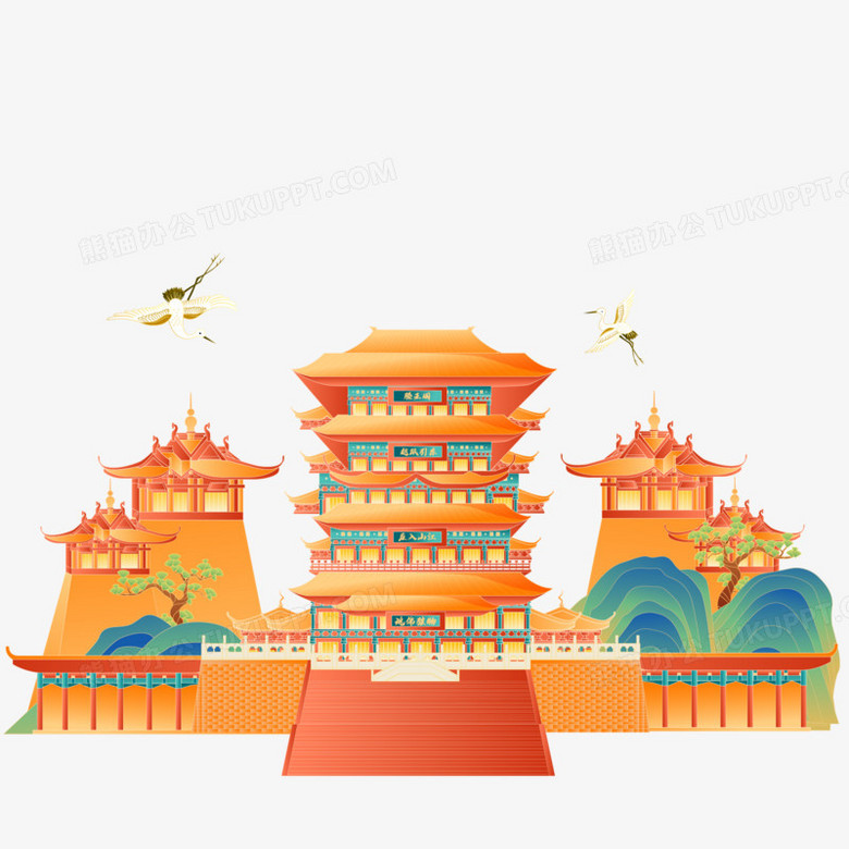 手绘矢量国潮风滕王阁素材