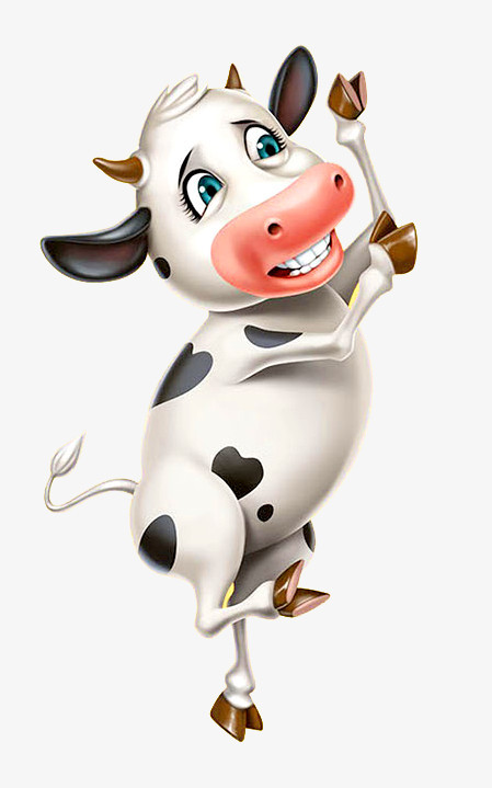 本作品全称为《黑色卡通风跳起来的可爱奶牛创意元素》,在整个配色上