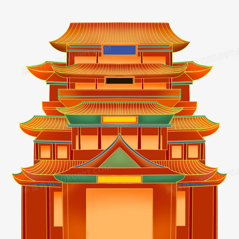本作品全称为《卡通彩色的手绘滕王阁建筑创意元素,使用 adobe