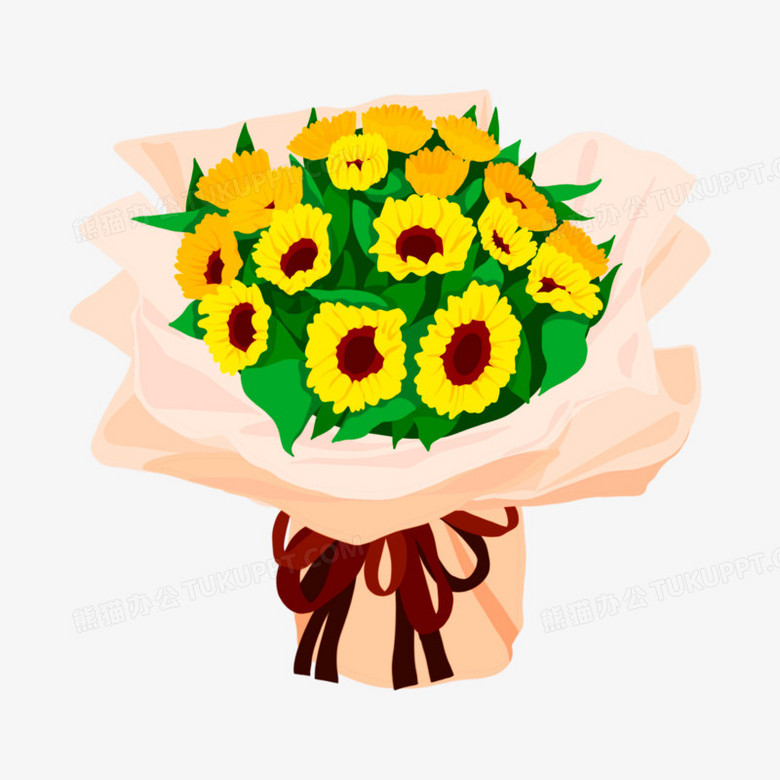 手绘卡通向日葵花束png图片素材下载 卡通png 熊猫办公