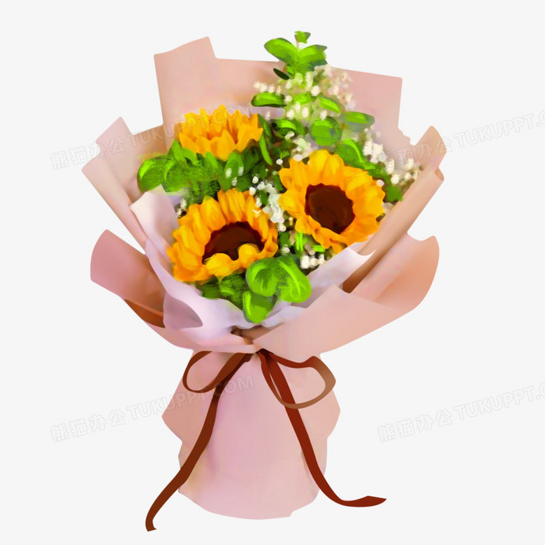 手绘卡通花太阳花鲜花花束元素png图片素材下载 手绘png 熊猫办公