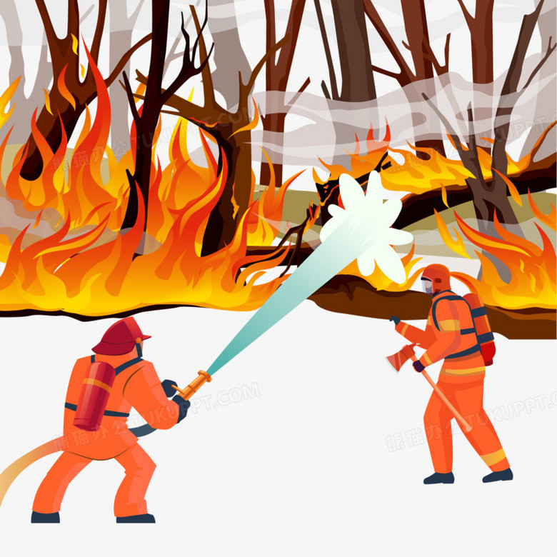 手绘矢量卡通消防灭森林大火免抠元素