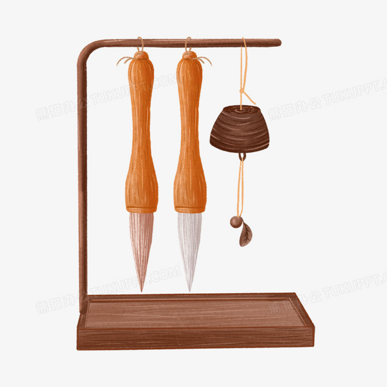 手绘插画风毛笔和笔架元素