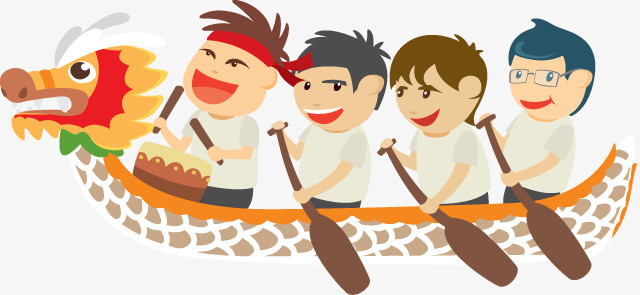 本作品全称为《彩色卡通手绘四人赛龙舟创意元素》,在整个配色上使用