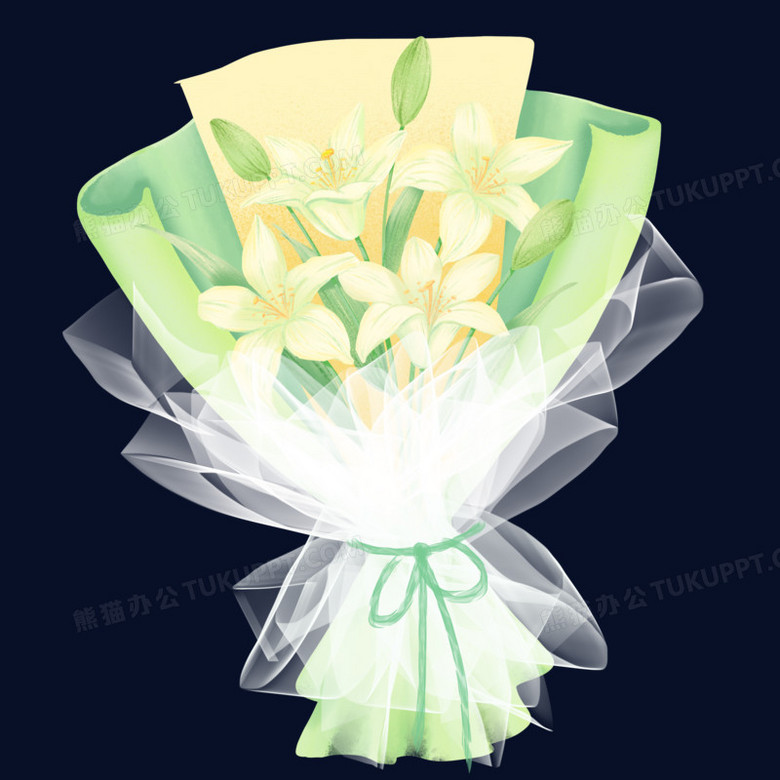 手绘插画风百合花束元素