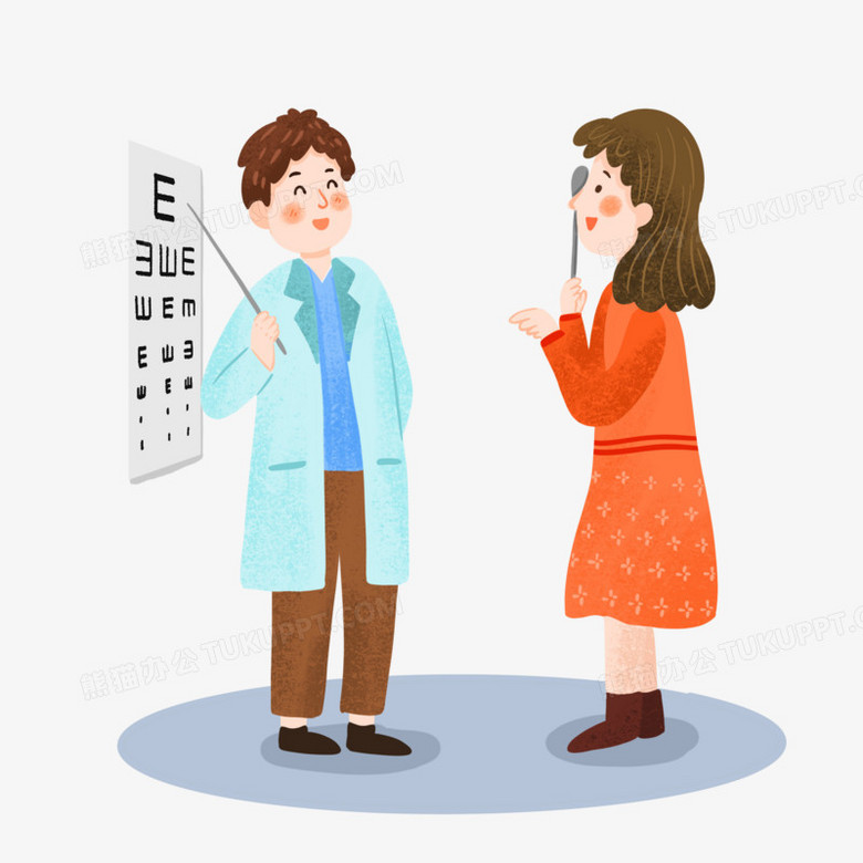手绘卡通医生测视力插画免抠元素